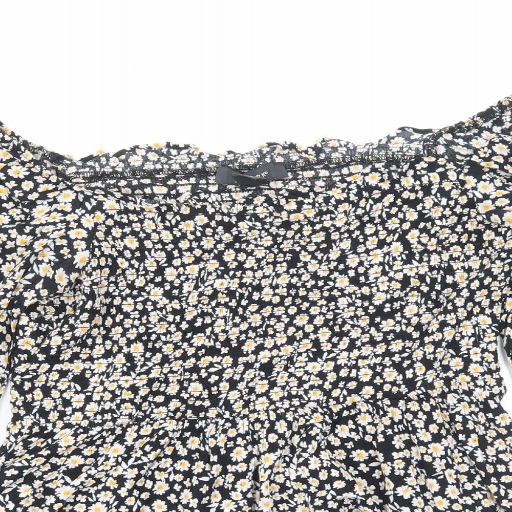 Primark Womens Black Floral Viscose Basic Blouse Size 10 Off the Shoulder