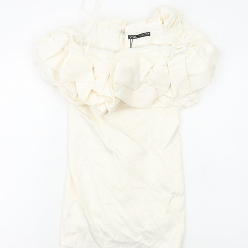 Zara Womens White Polyester Mini Size S Off the Shoulder Zip