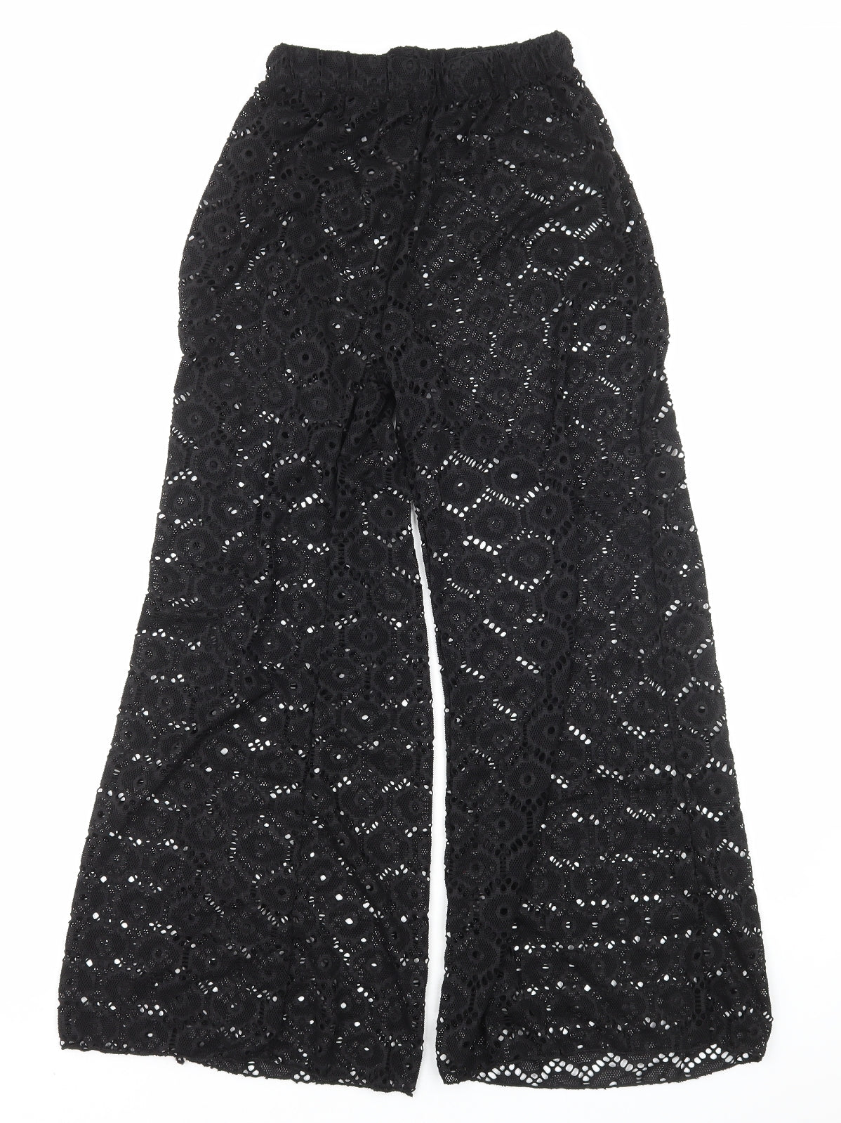Preworn Womens Black Geometric Polyester Trousers Size M Regular - Torchon lace detail