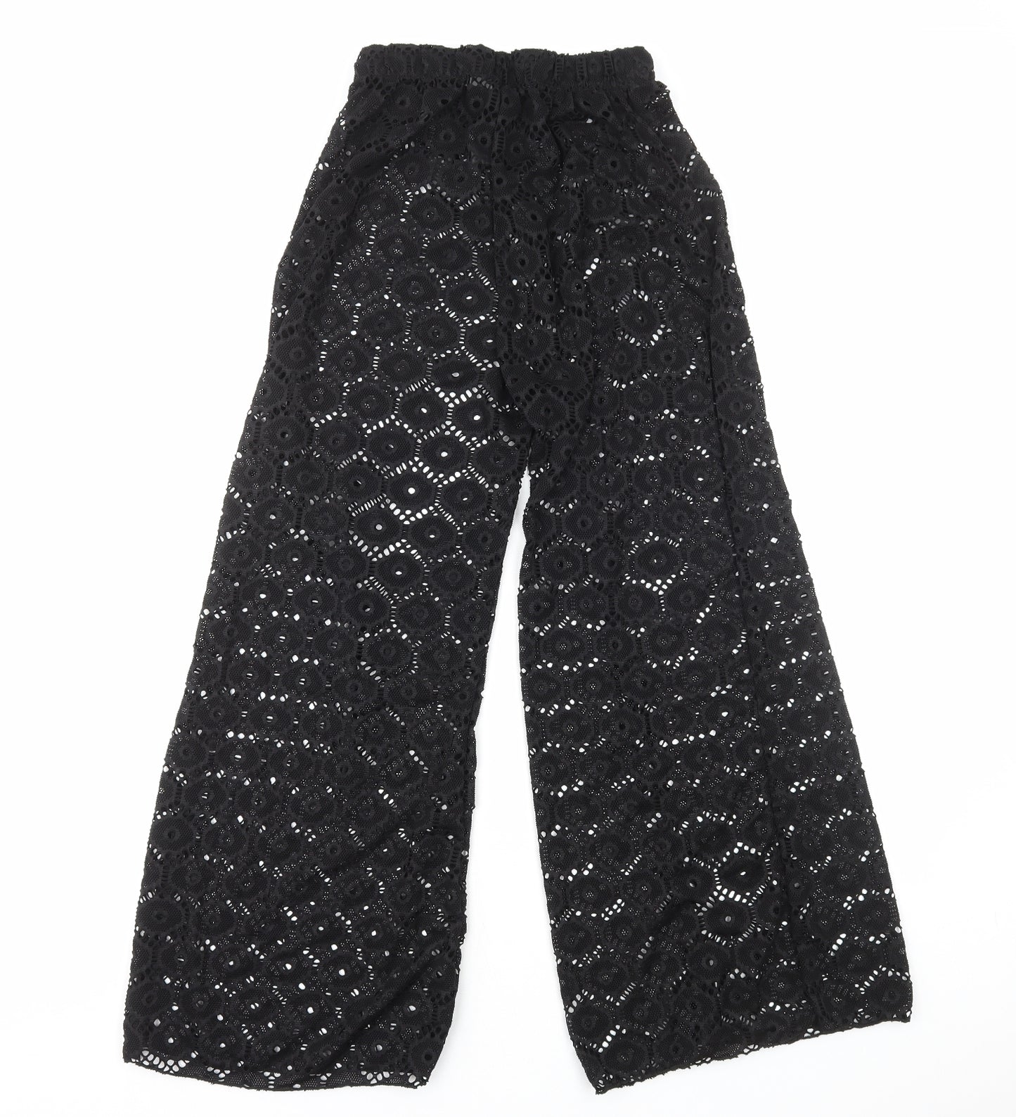 Preworn Womens Black Geometric Polyester Trousers Size M Regular - Torchon lace detail