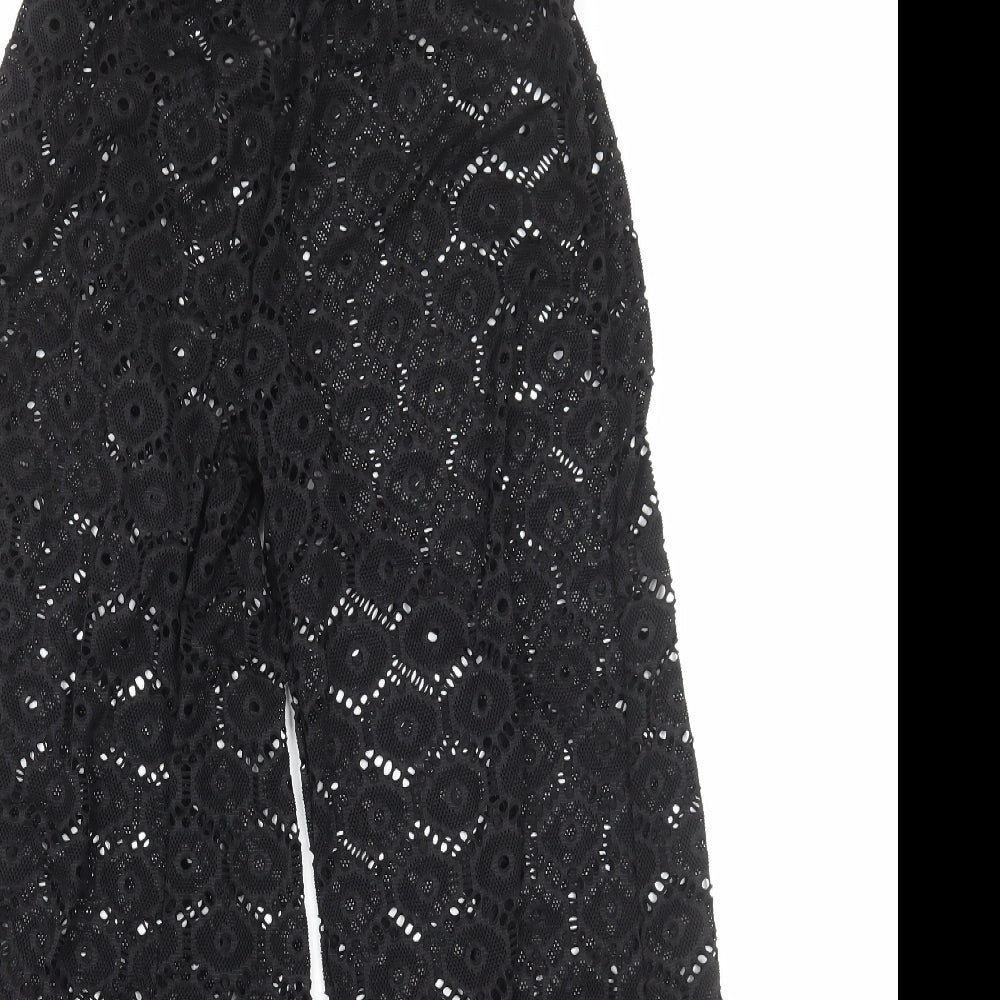 Preworn Womens Black Geometric Polyester Trousers Size M Regular - Torchon lace detail