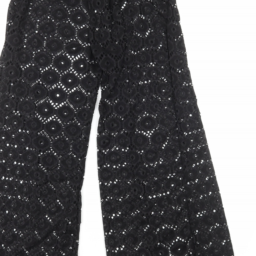 Preworn Womens Black Geometric Polyester Trousers Size M Regular - Torchon lace detail