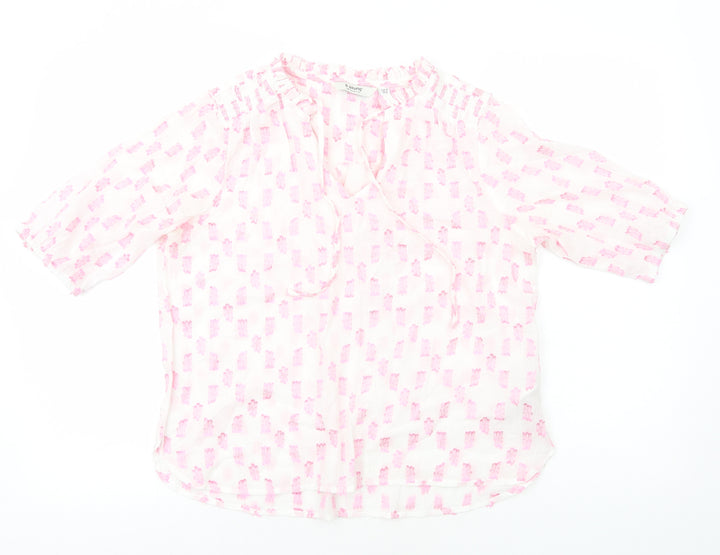 b.young Womens Pink Geometric Cotton Basic Blouse Size 10 V-Neck