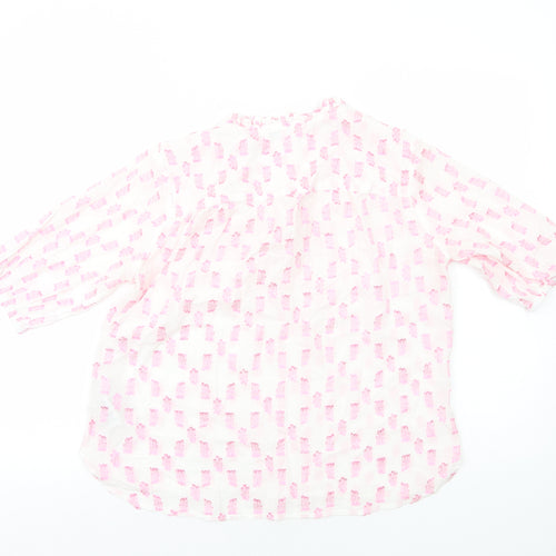 b.young Womens Pink Geometric Cotton Basic Blouse Size 10 V-Neck