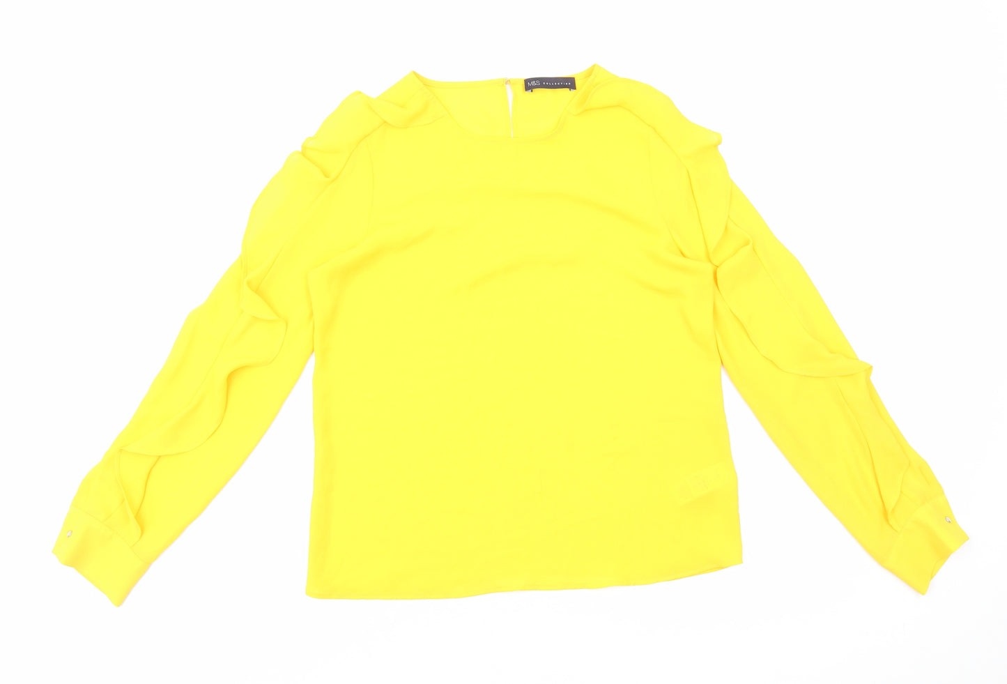 Marks and Spencer Womens Yellow Polyester Basic Blouse Size 8 Round Neck