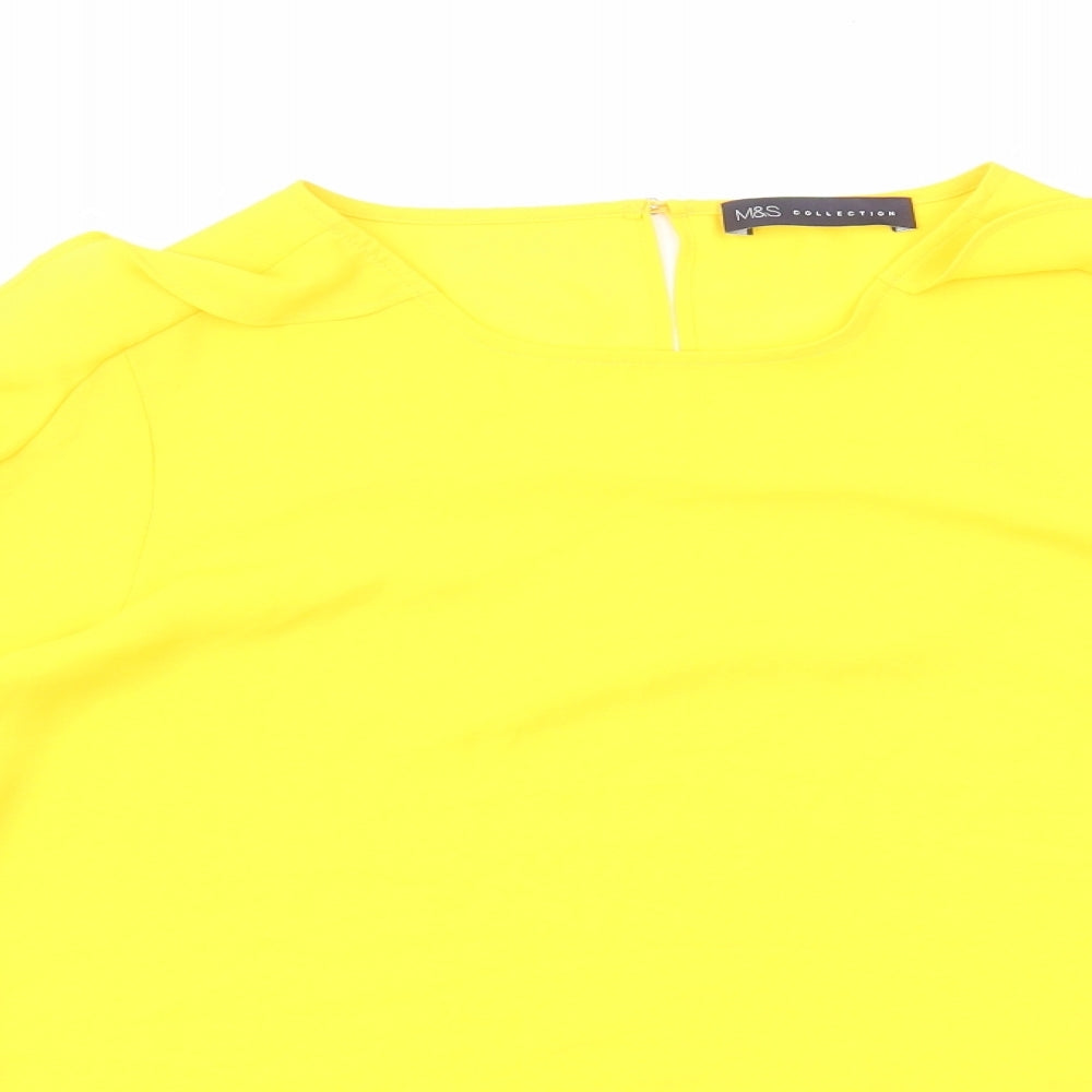 Marks and Spencer Womens Yellow Polyester Basic Blouse Size 8 Round Neck