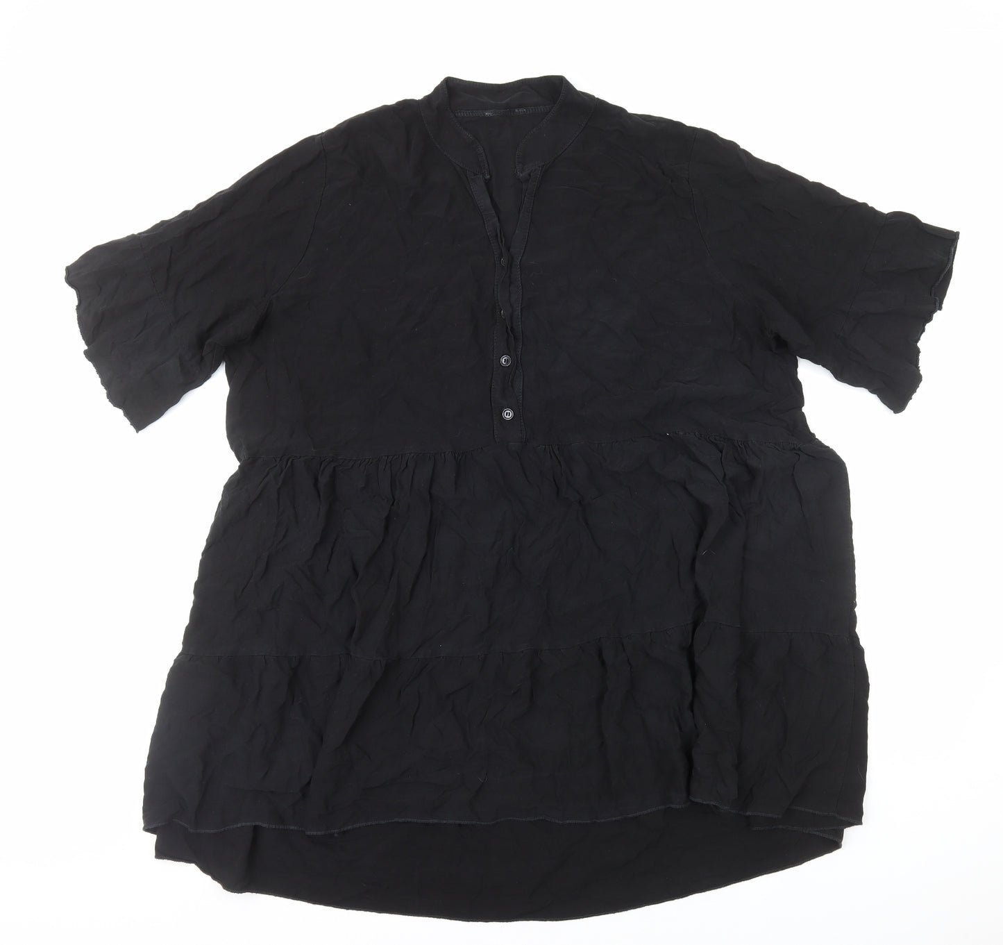Preworn Womens Black Viscose T-Shirt Dress Size XL V-Neck Pullover