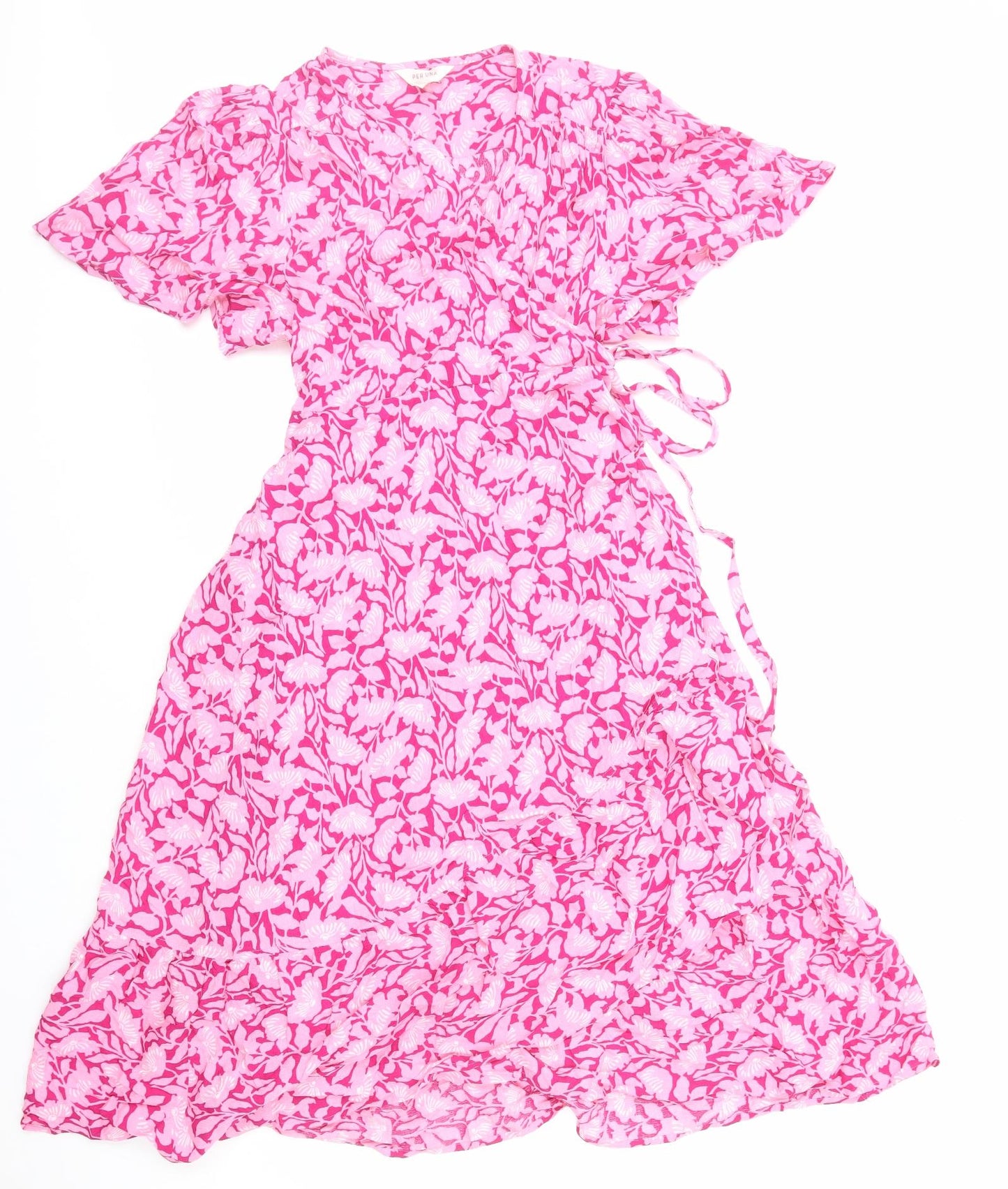 Per Una Womens Pink Floral Viscose A-Line Size 18 V-Neck Tie