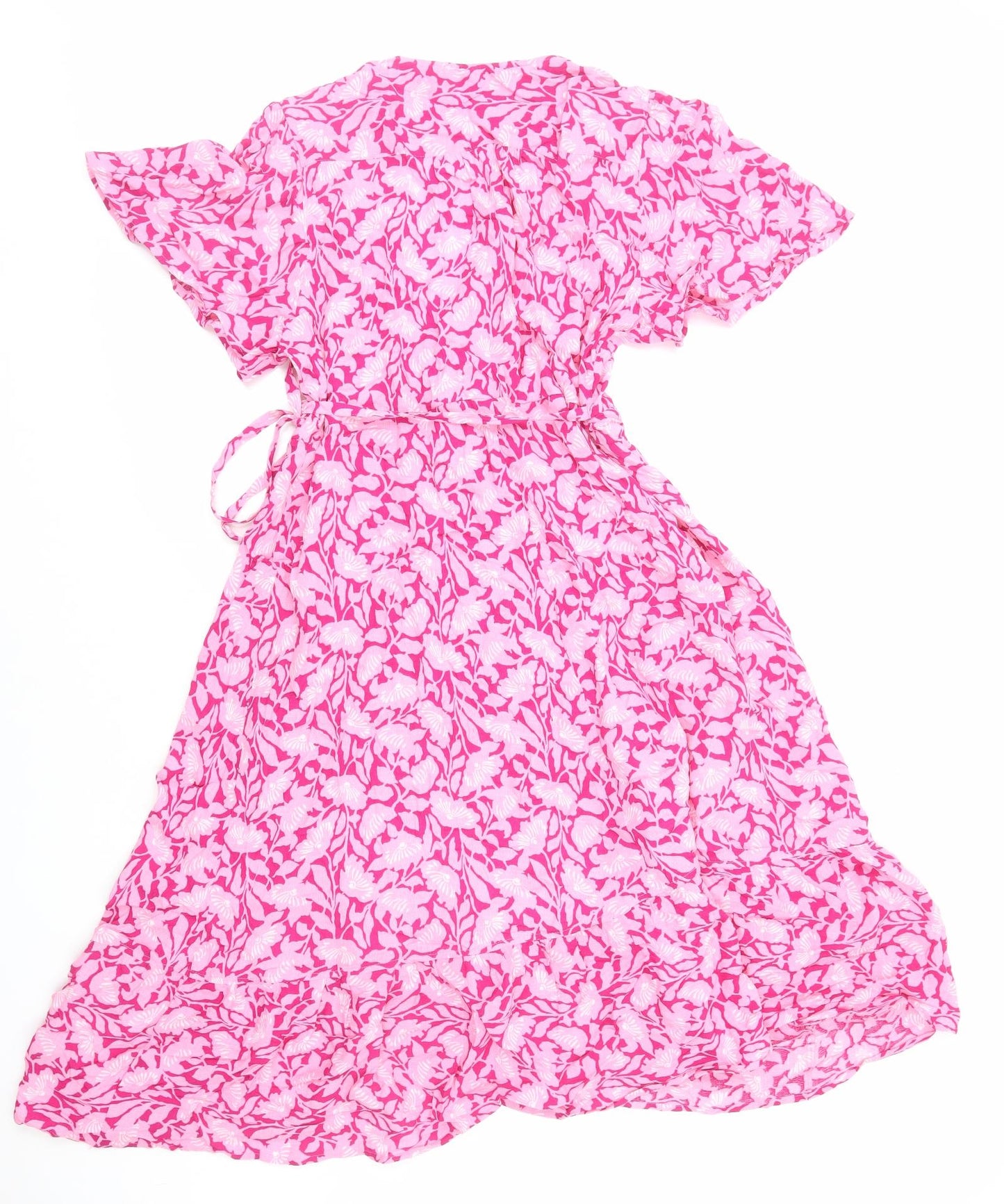 Per Una Womens Pink Floral Viscose A-Line Size 18 V-Neck Tie