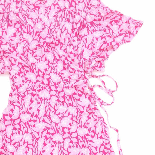 Per Una Womens Pink Floral Viscose A-Line Size 18 V-Neck Tie