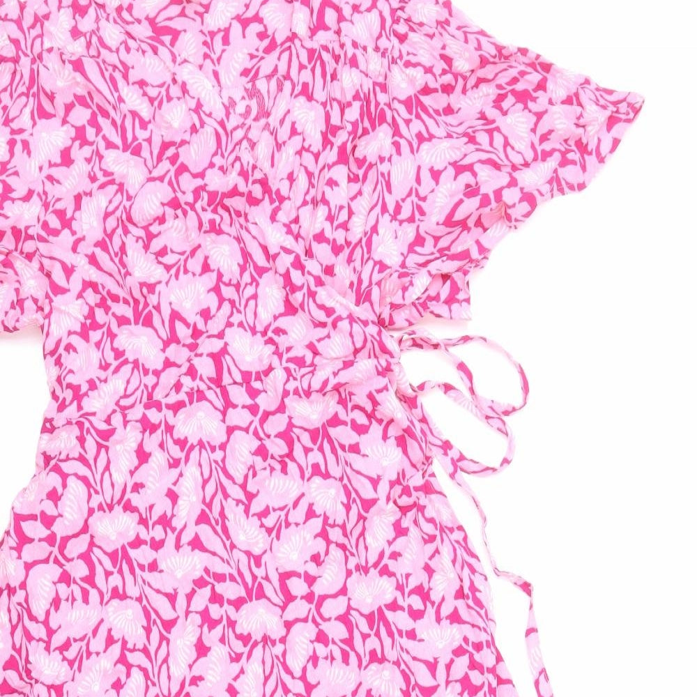 Per Una Womens Pink Floral Viscose A-Line Size 18 V-Neck Tie