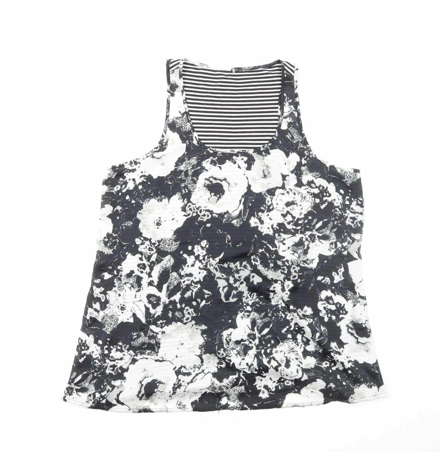 Preworn Womens Black Floral Polyester Basic Tank Size M Scoop Neck
