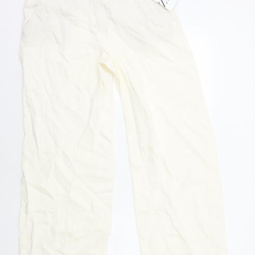 Zara Womens White Linen Trousers Size L Regular Zip