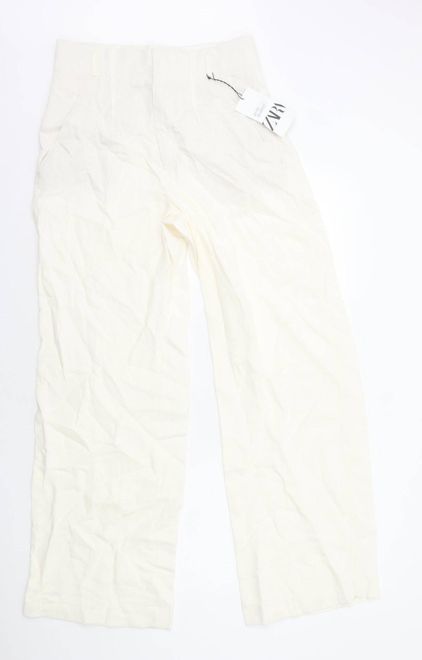 Zara Womens White Linen Trousers Size L Regular Zip