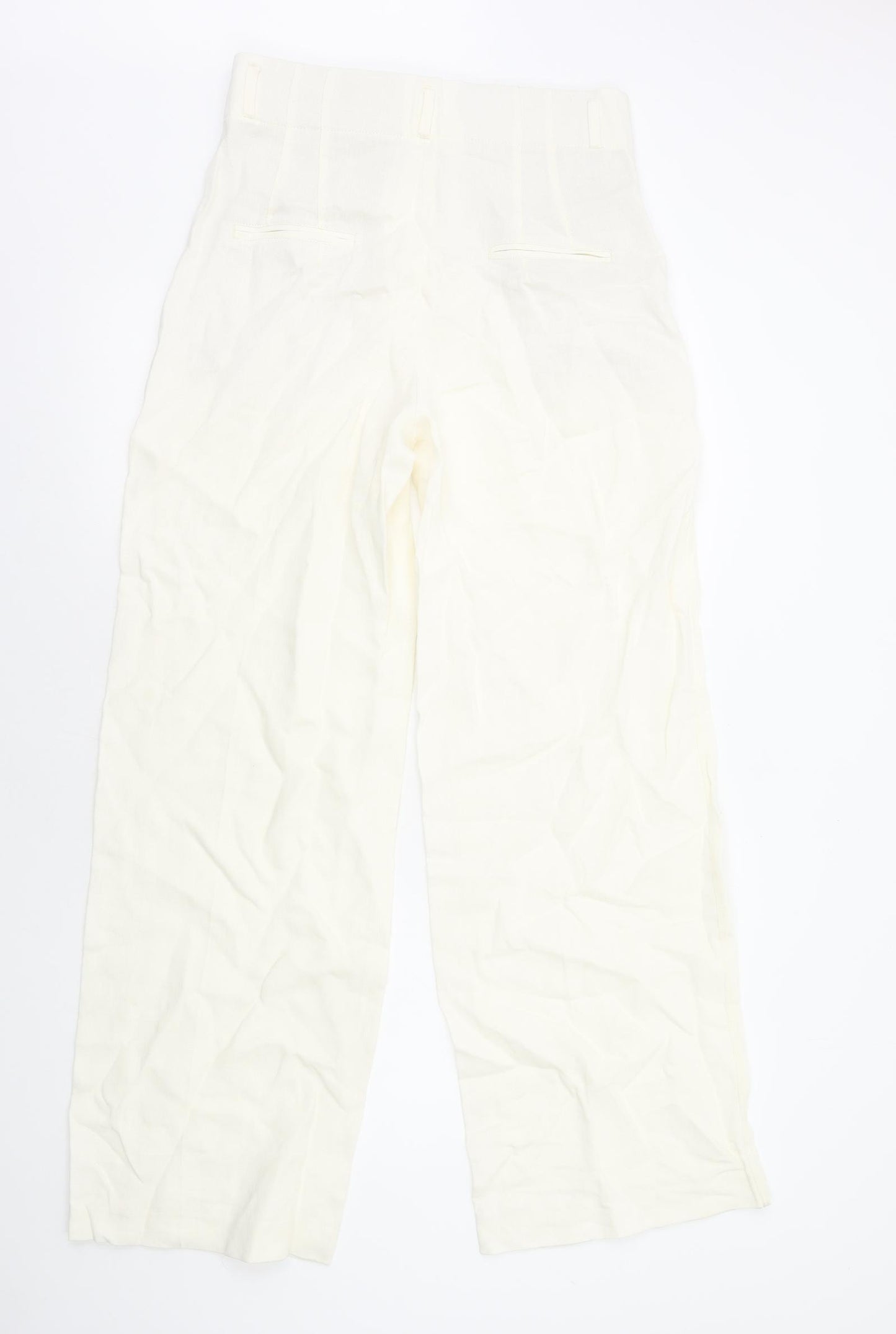 Zara Womens White Linen Trousers Size L Regular Zip