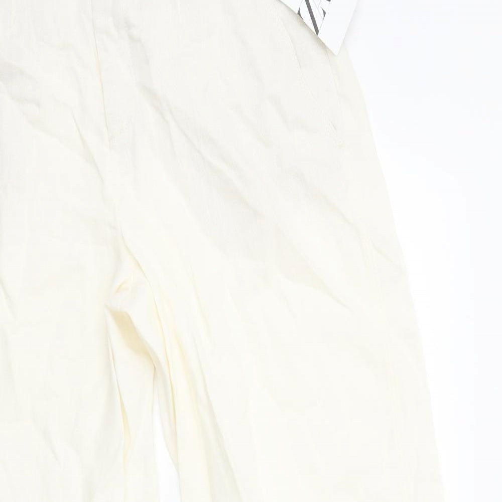 Zara Womens White Linen Trousers Size L Regular Zip