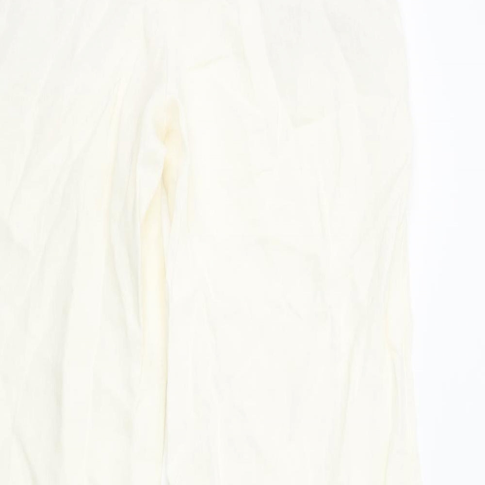 Zara Womens White Linen Trousers Size L Regular Zip