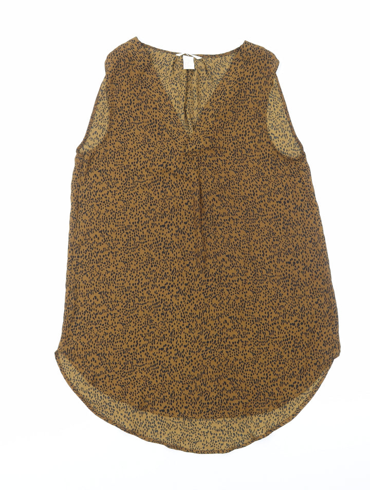 H&M Womens Brown Geometric Polyester Basic Blouse Size 10 V-Neck