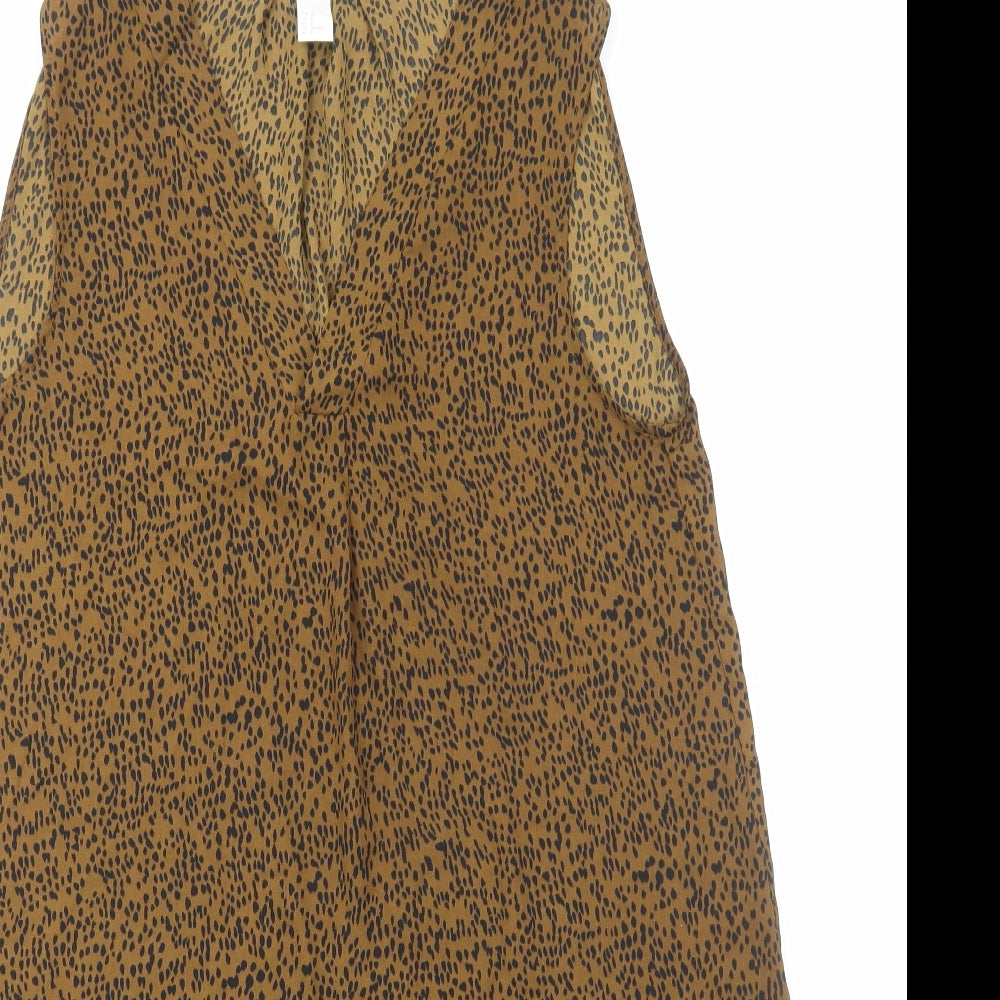 H&M Womens Brown Geometric Polyester Basic Blouse Size 10 V-Neck