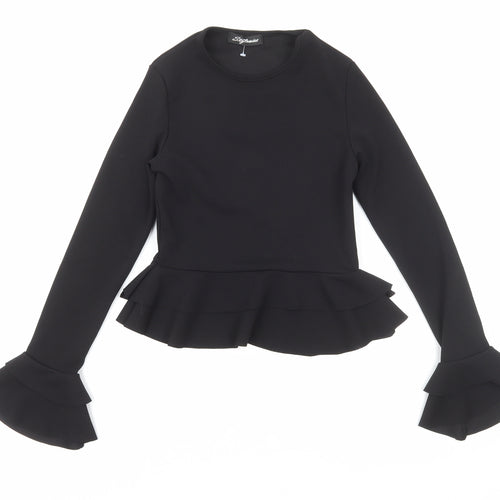 Stylewise Womens Black Polyester Basic T-Shirt Size 8 Round Neck