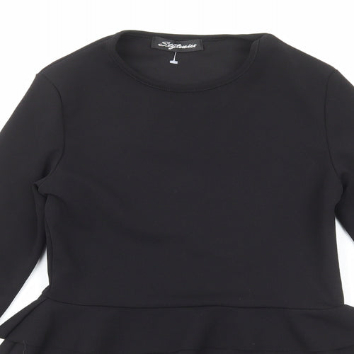 Stylewise Womens Black Polyester Basic T-Shirt Size 8 Round Neck
