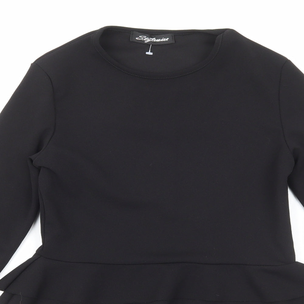 Stylewise Womens Black Polyester Basic T-Shirt Size 8 Round Neck