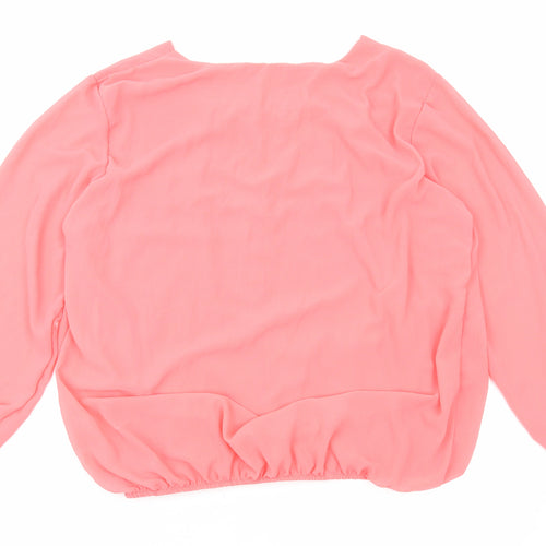 Preworn Womens Pink Polyester Basic Blouse Size 14 Round Neck