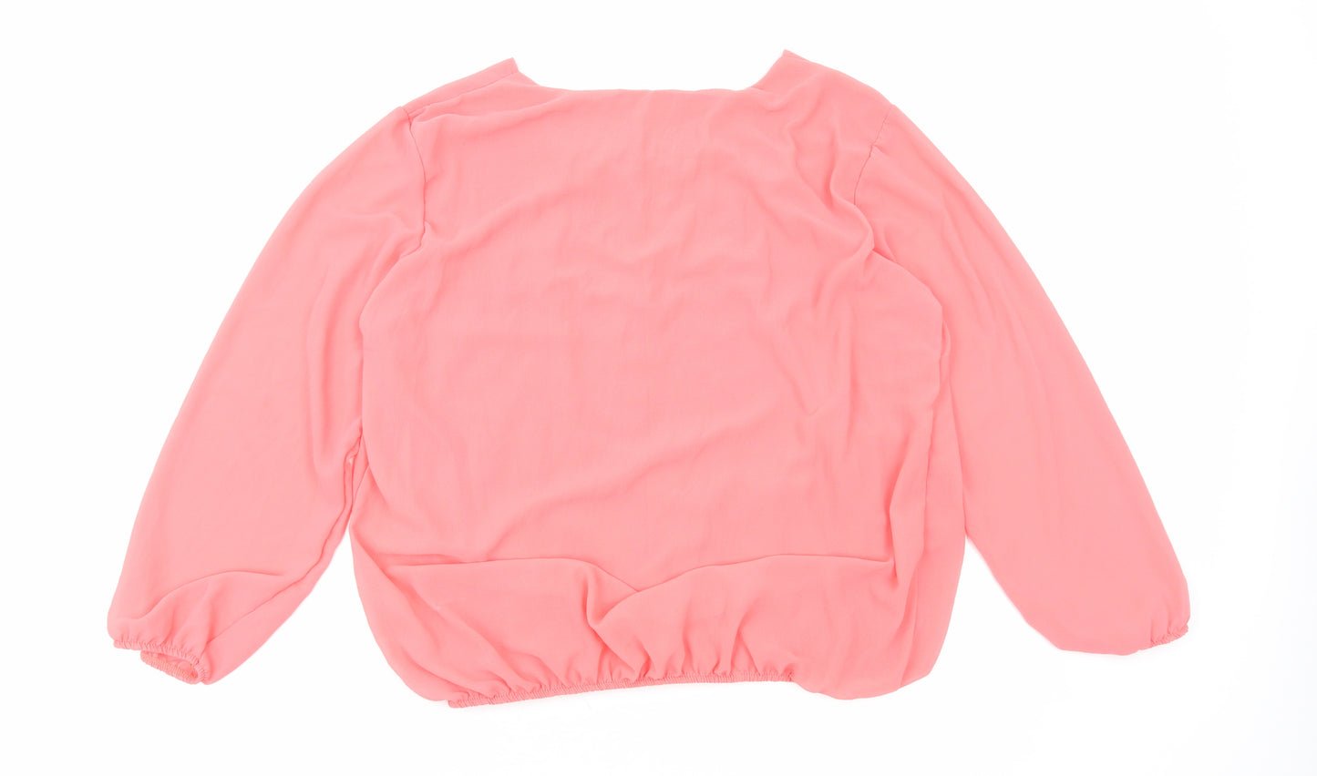 Preworn Womens Pink Polyester Basic Blouse Size 14 Round Neck