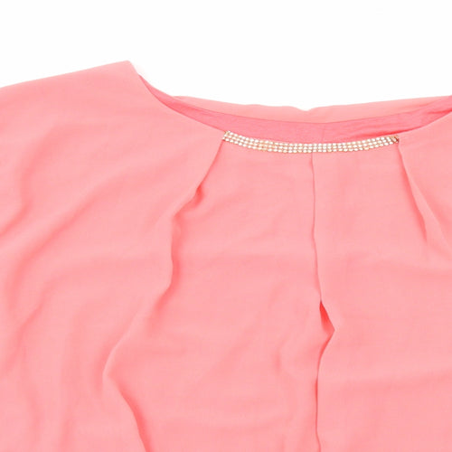 Preworn Womens Pink Polyester Basic Blouse Size 14 Round Neck
