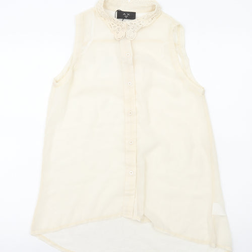 AX Paris Womens Ivory Polyester Basic Button-Up Size 10 Collared