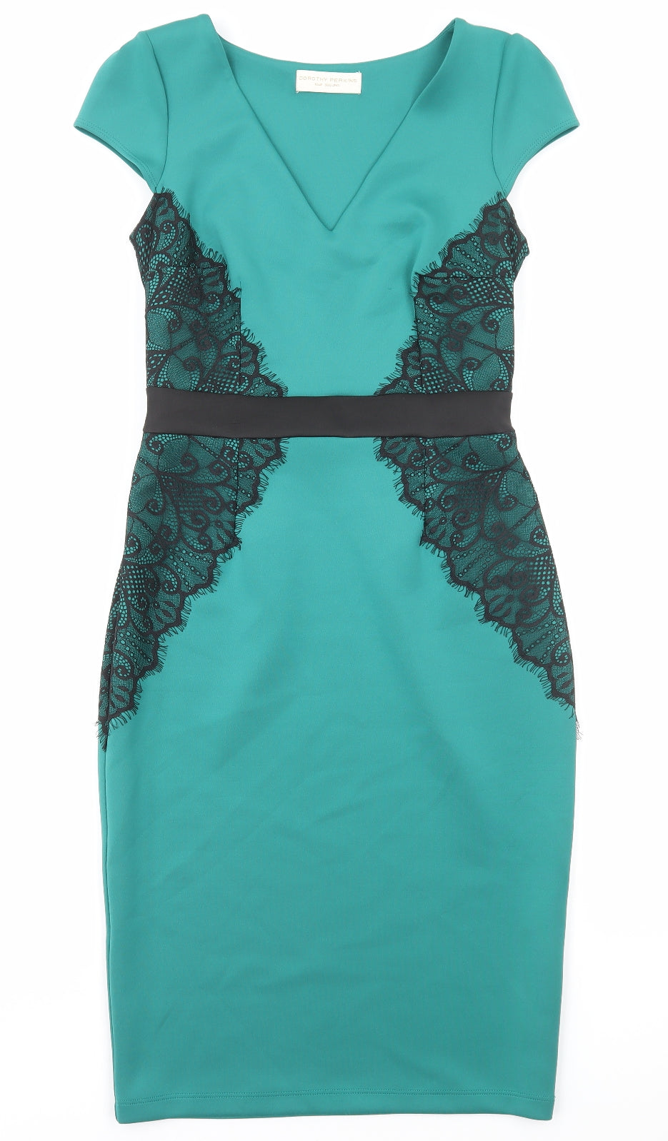 Dorothy Perkins Womens Green Polyester Pencil Dress Size 10 V-Neck Pullover - Lace Detail