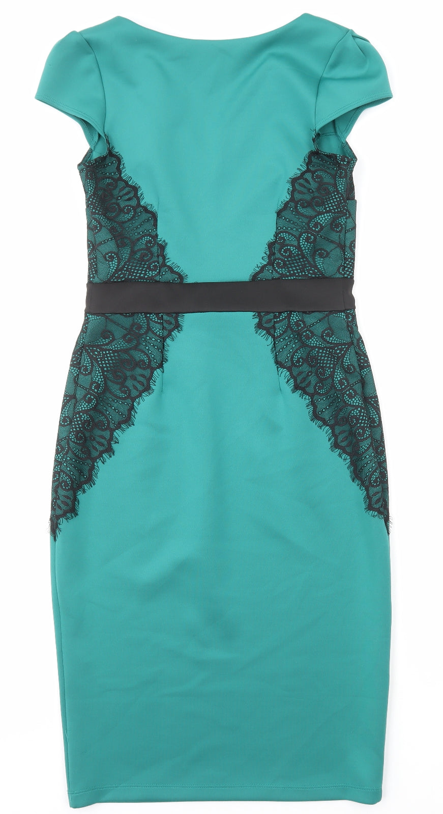 Dorothy Perkins Womens Green Polyester Pencil Dress Size 10 V-Neck Pullover - Lace Detail