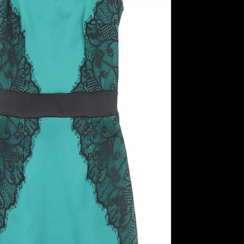 Dorothy Perkins Womens Green Polyester Pencil Dress Size 10 V-Neck Pullover - Lace Detail