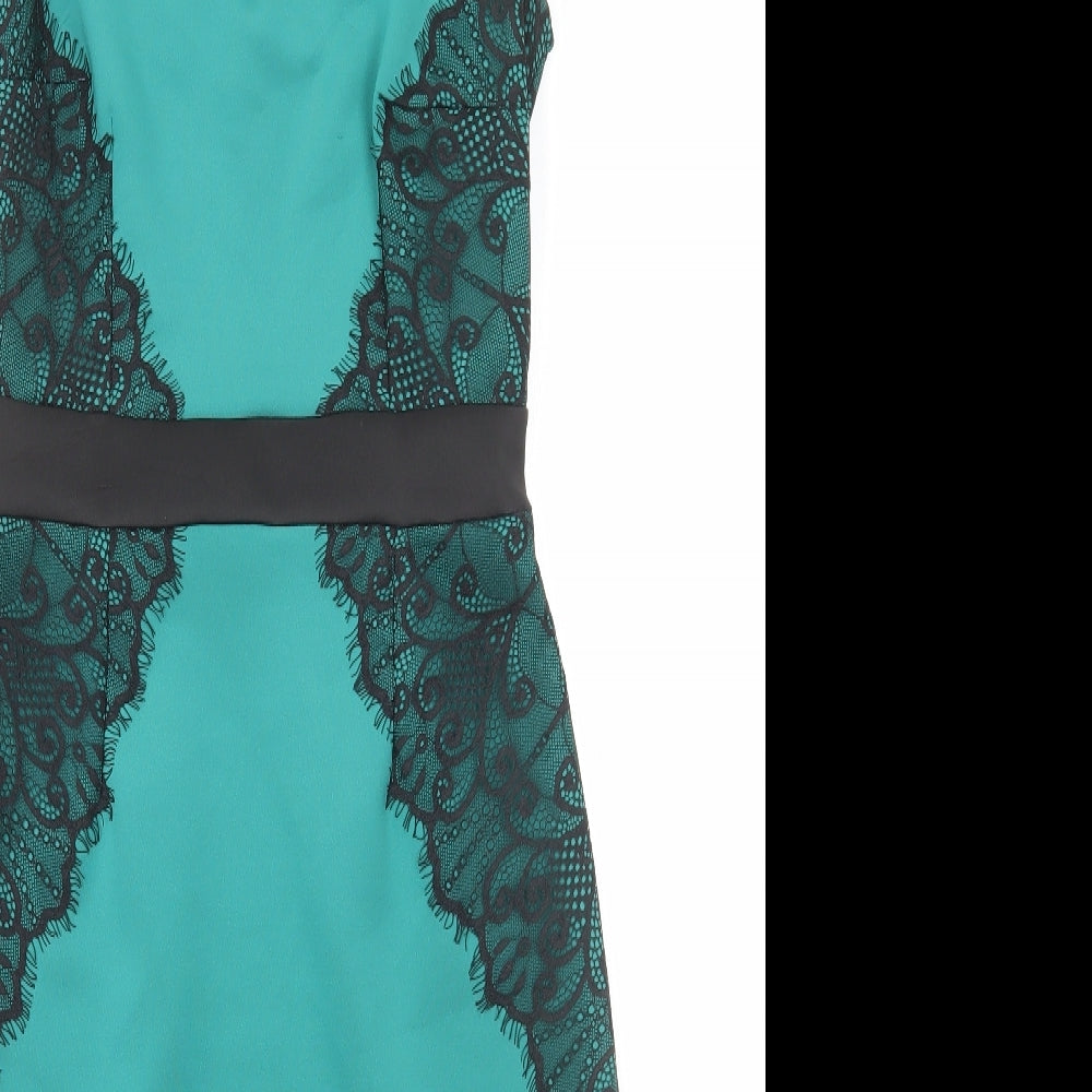 Dorothy Perkins Womens Green Polyester Pencil Dress Size 10 V-Neck Pullover - Lace Detail