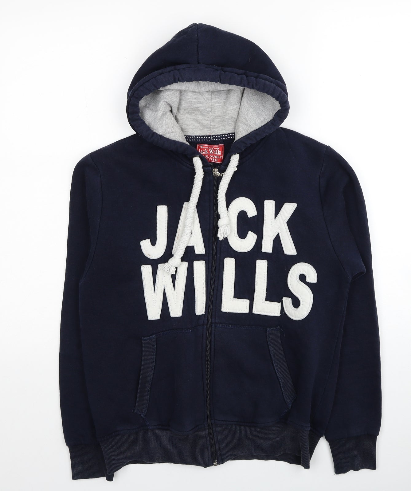 Jack Wills Mens Blue Cotton Full Zip Hoodie Size XS