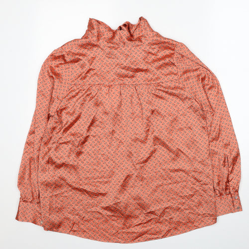 Zara Womens Orange Geometric Polyester Basic Blouse Size S V-Neck