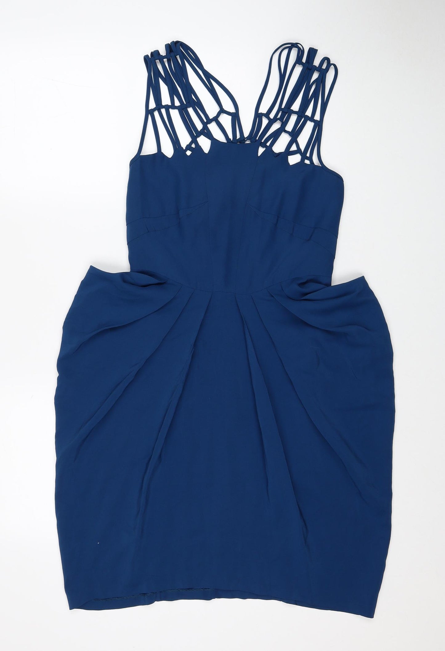 Whistles Womens Blue Silk Pencil Dress Size 10 V-Neck Zip