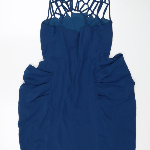 Whistles Womens Blue Silk Pencil Dress Size 10 V-Neck Zip