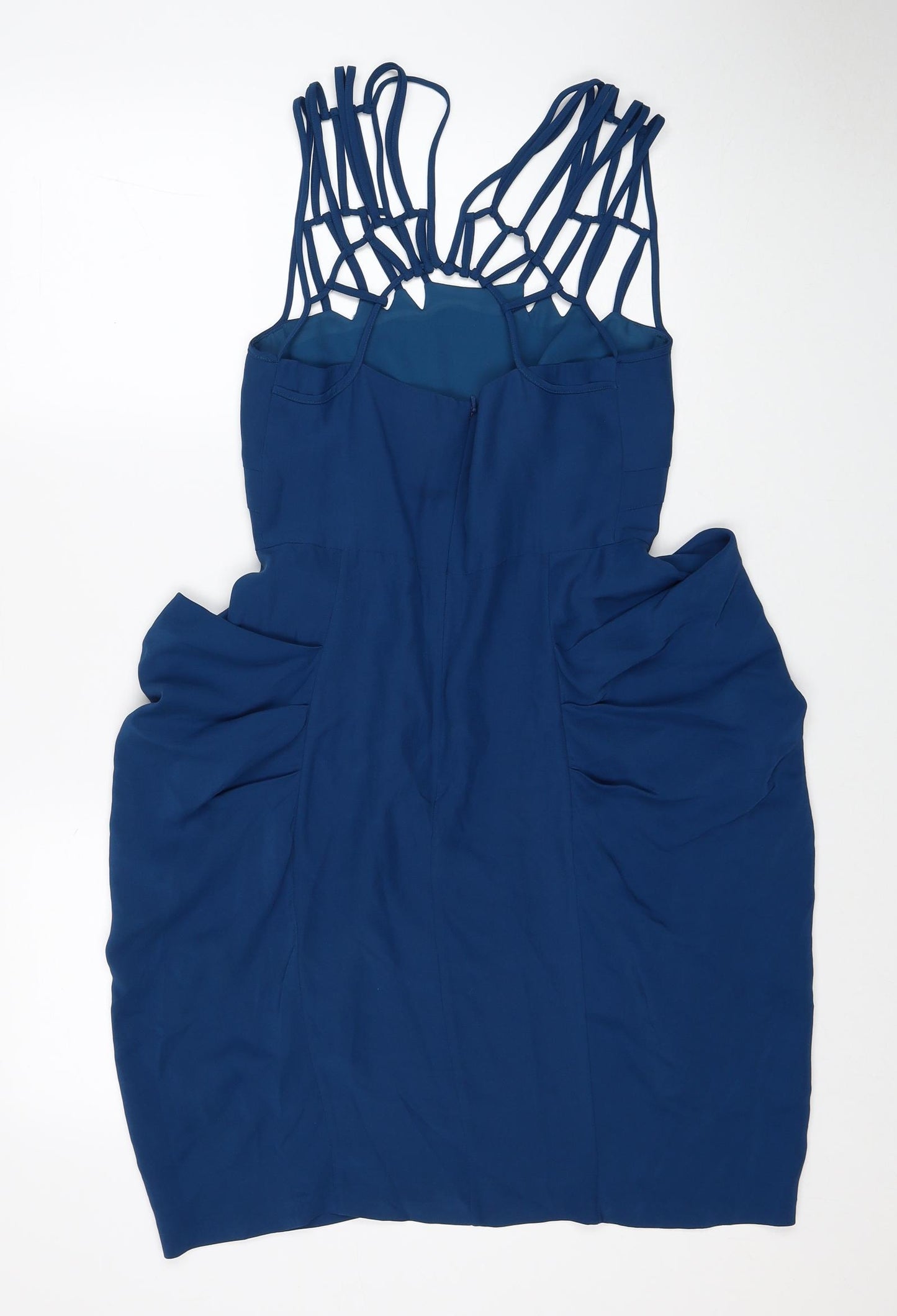 Whistles Womens Blue Silk Pencil Dress Size 10 V-Neck Zip