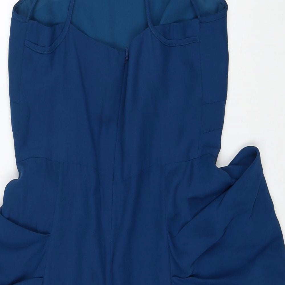 Whistles Womens Blue Silk Pencil Dress Size 10 V-Neck Zip
