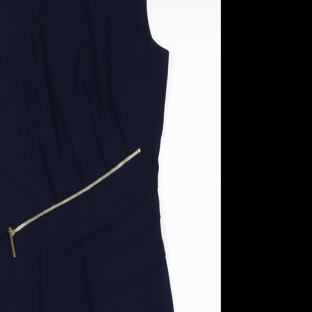 Ivanka Trump Womens Blue Polyester Pencil Dress Size 6 Boat Neck Zip