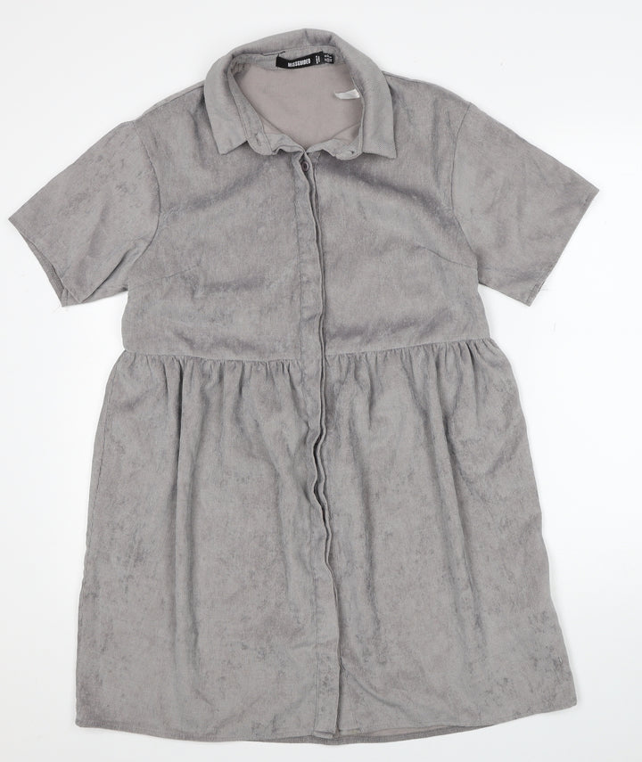 Missguided Womens Grey Polyester Shirt Dress Size 10 Collared Button