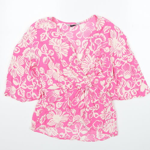 Marks and Spencer Womens Orange Floral Viscose Basic Blouse Size 8 Sweetheart