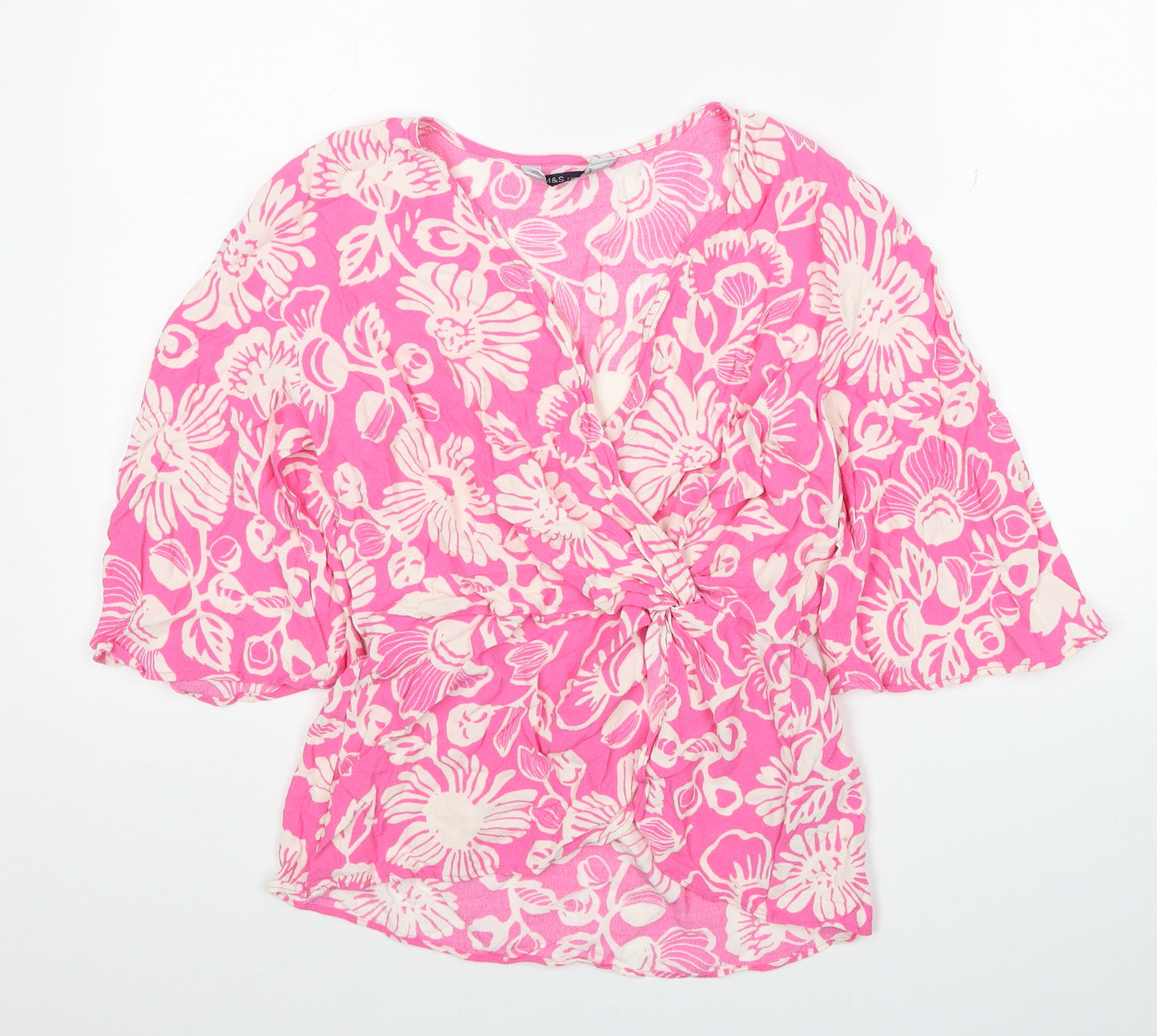 Marks and Spencer Womens Orange Floral Viscose Basic Blouse Size 8 Sweetheart