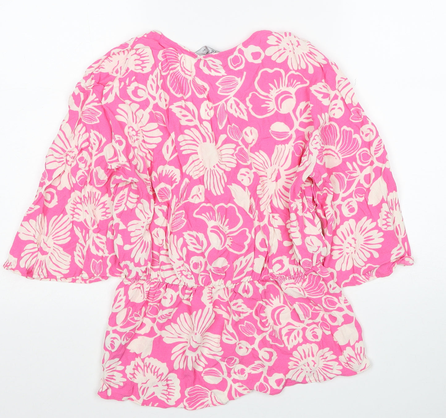 Marks and Spencer Womens Orange Floral Viscose Basic Blouse Size 8 Sweetheart