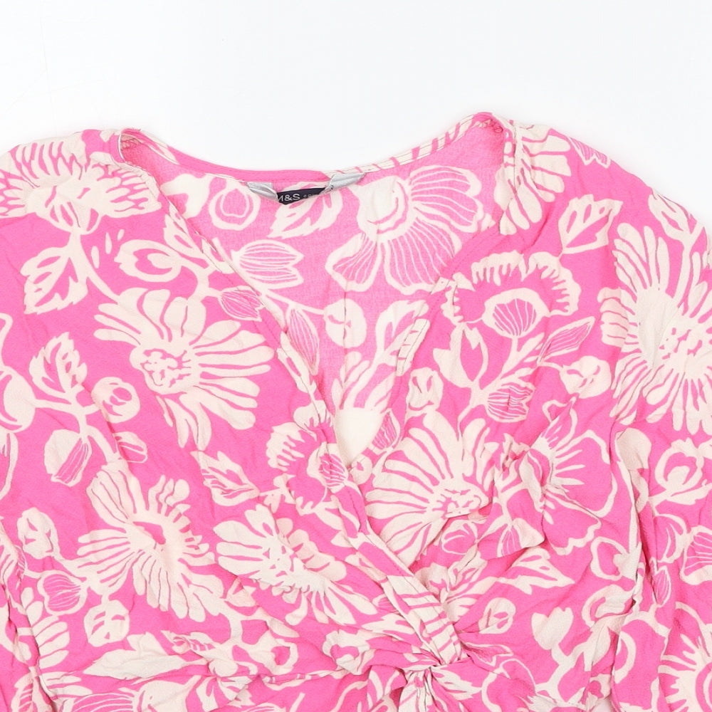 Marks and Spencer Womens Orange Floral Viscose Basic Blouse Size 8 Sweetheart