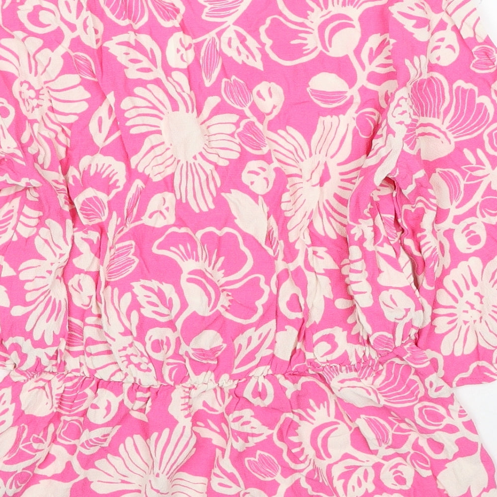 Marks and Spencer Womens Orange Floral Viscose Basic Blouse Size 8 Sweetheart