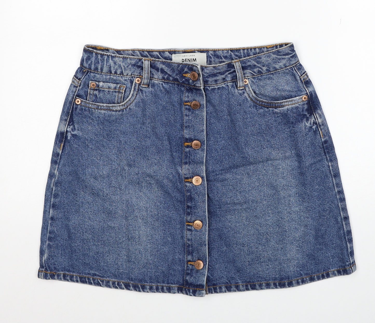 New Look Womens Blue Cotton Mini Skirt Size 12 Zip