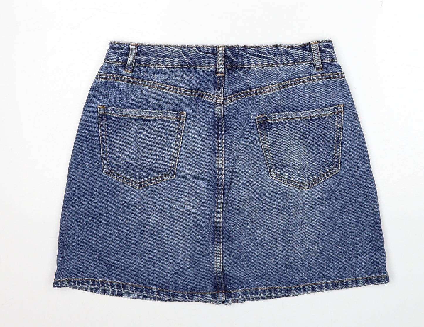 New Look Womens Blue Cotton Mini Skirt Size 12 Zip