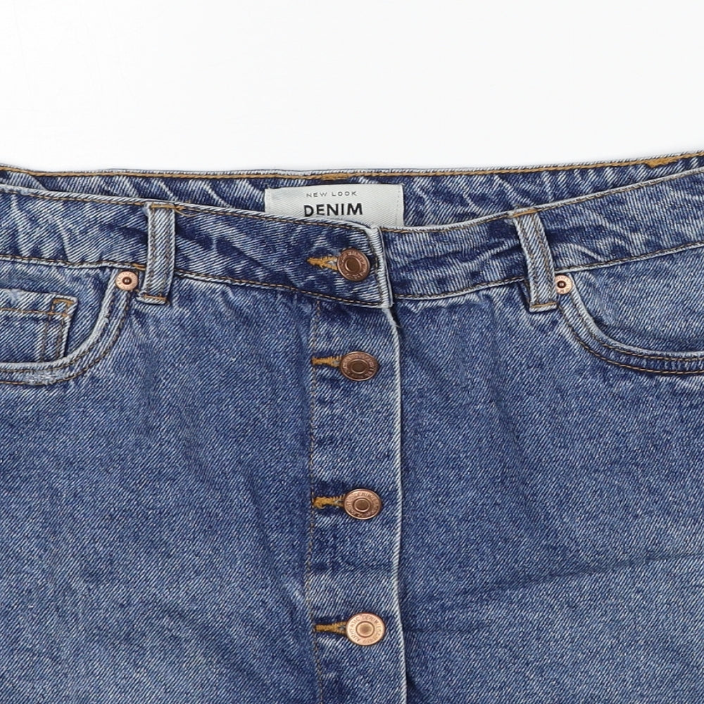 New Look Womens Blue Cotton Mini Skirt Size 12 Zip
